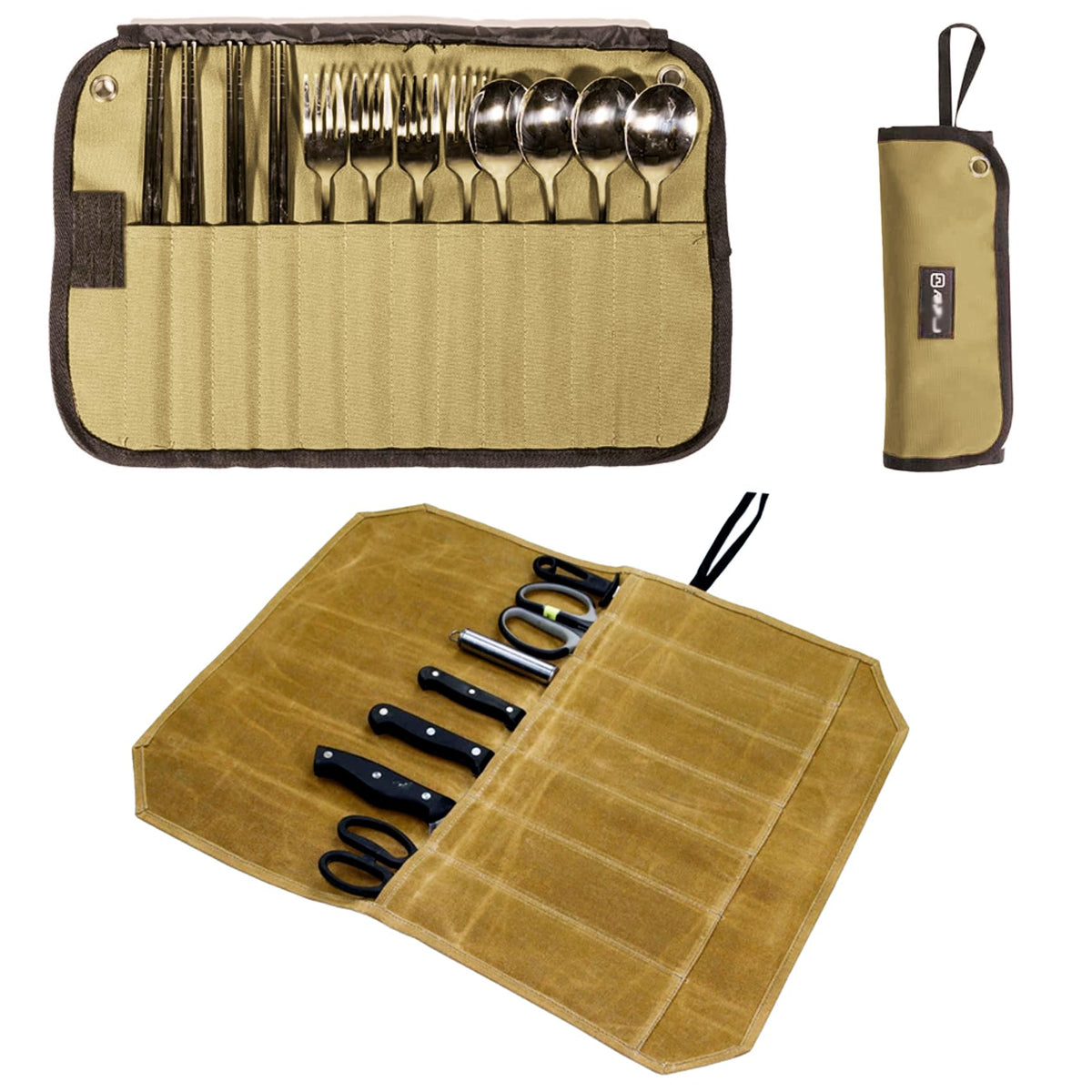 2-Pack Canvas Chef Knife Roll Bag | Portable Camping Utensil Bag - Image 1