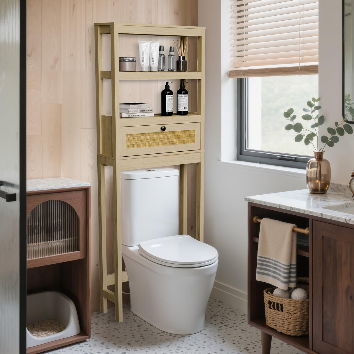 Over Toilet Storage Cabinet with Barn Door & Adjustable Shelves - Image 1