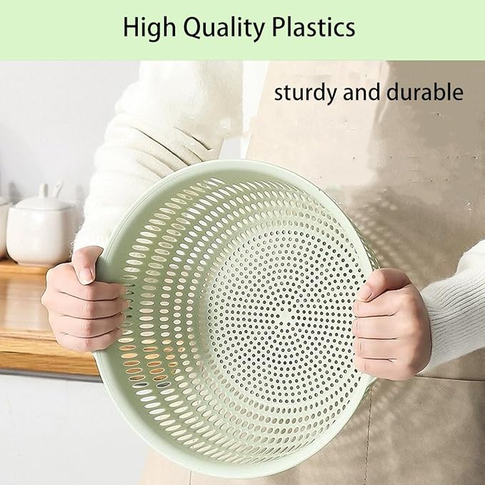 3 pcs Plastic Wash Basket Round Perforated Colander Wash Vegetables and Fruits Drain Cooked Pasta Kitchen Essentials Food Strainer Basket Strainer Kitchen Blue Yellow green red (3PCS-Green)