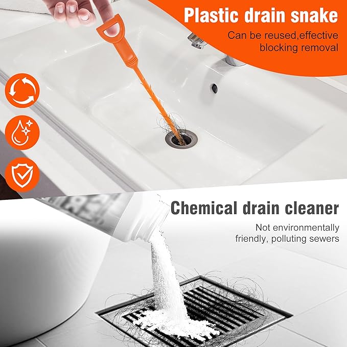 Huryfox Drain Clog Remover Tool- 6 Pack 20 Inch Length Drain Cleaner Sticks for Sink, Pipe and Tub - Plumbing unclogger Tool for Clogged Drains in Shower, Hair Catcher for bathroom, kitchen, Bathtub