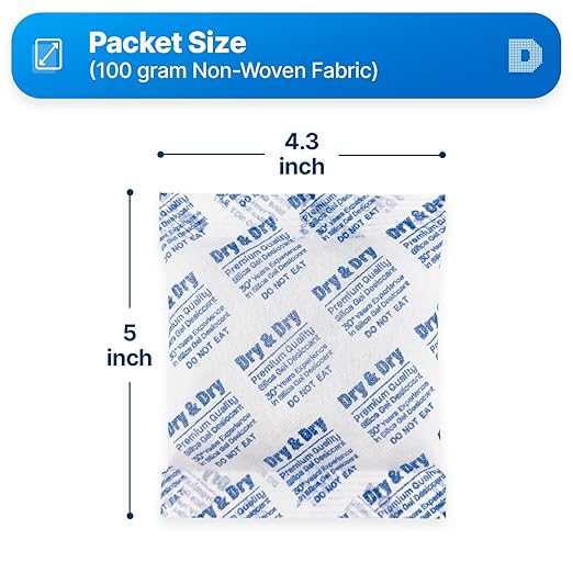 Dry & Dry 100 Gram [10 Packets] Silica Gel Packets Desiccants, Silica Packets - Rechargeable Silica Gel Packs, Desiccants Packets, Silica Gel