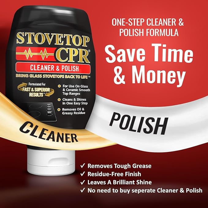 CPR Stovetop 2-in-1 Glass Stovetop Cleaner and Glass Polish(18oz)-Ceramic Top Stove Cleaner, Oven Top, Cooktop, Electric Stove Ceramic (18 Ounce (Pack of 2))