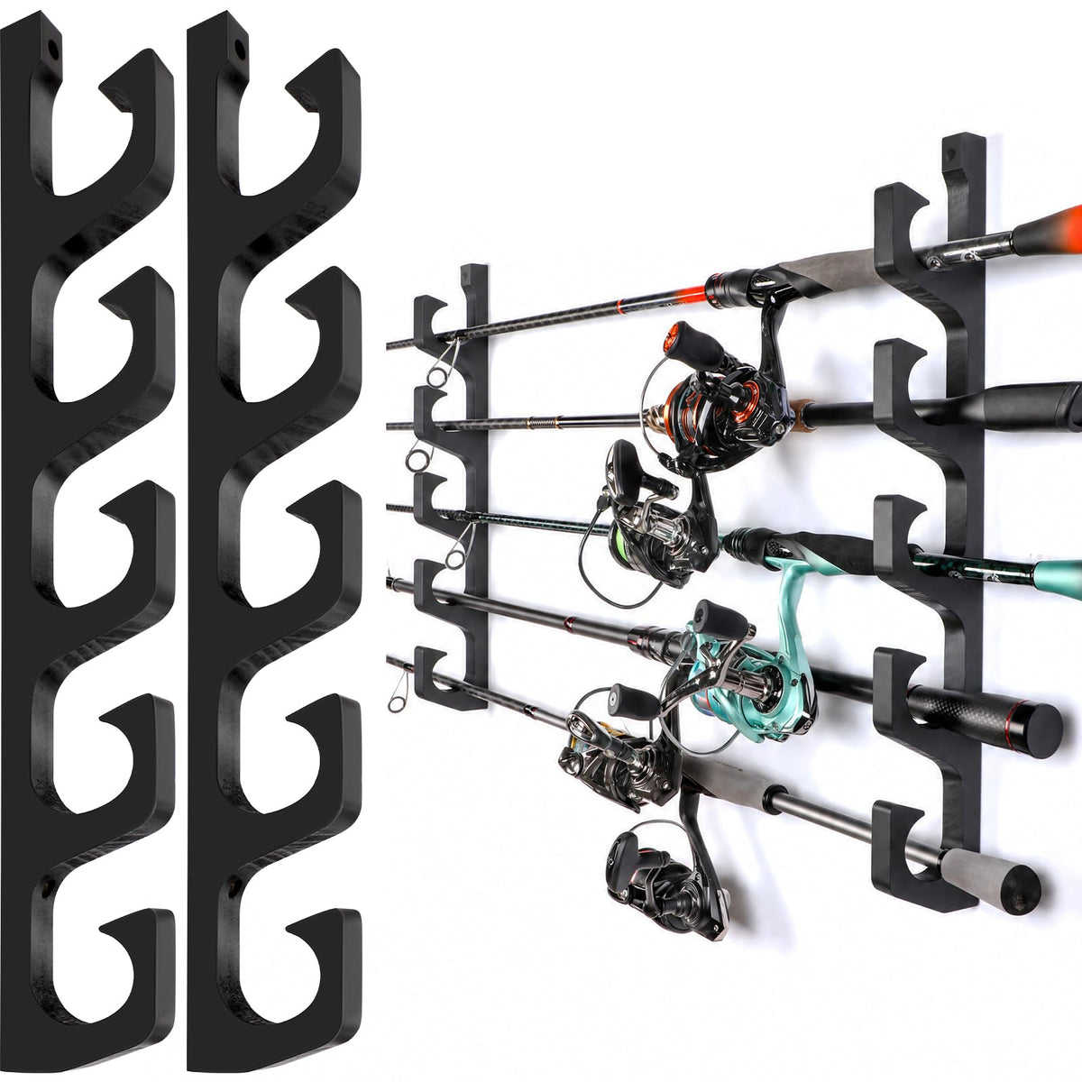 PLUSINNO H5W Solid Wood Fishing Rod Holder, Horizontal - Image 1