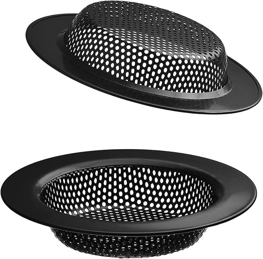 2 Pcs Black Stainless Steel Mesh Sink Drain Strainer, 4.5" Top / 3" Kitchen Filter Trap Basket, Large Food Catch for Bathroom Bathtub Wash Basin Floor Drain Balcony RV Drain Hole Electroplated Coatin