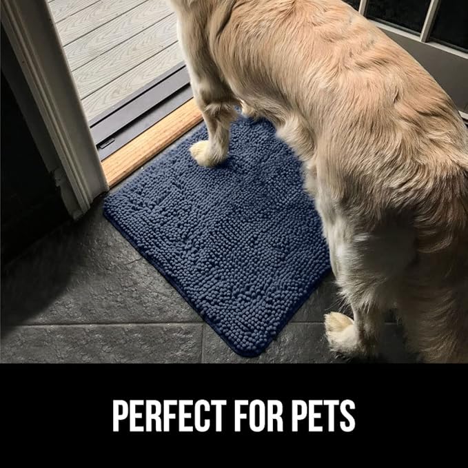 GORILLA GRIP SoakSTOPPER Dog Door Mat, 60x36 Machine Washable Rug Absorbent Doormat Captures Moisture Mud Dirt, Quick Dry Soft Chenille Entryway Rugs Indoor Entrance Mats for Dog Paws, Navy Blue