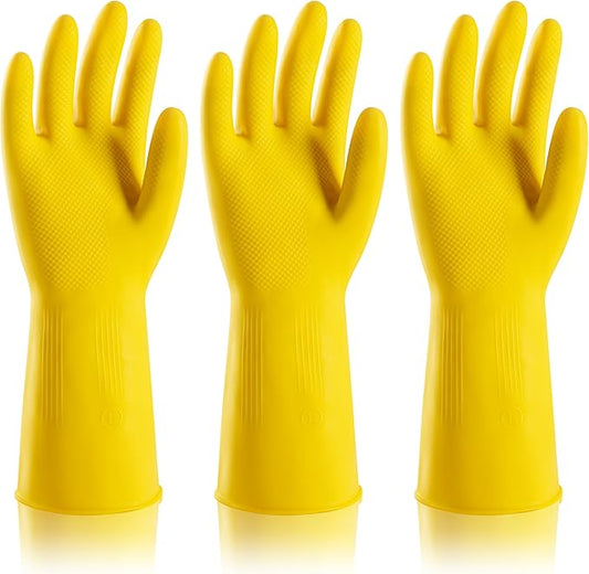 3 Pairs Rubber Dishwashing Gloves, Reusable Household Cleaning Gloves for Women Men, Kitchen and Bathroom Cleaning, Gardening, Pet Care, Extra Thickness, 20 Mil, 13", Heavy Duty, Non-Slip, L