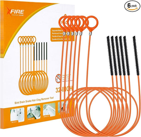 32 Inch Anti-break Metal Drain Snake, Hair Clog Remover, Drain Cleaner Tool with Nylon Coating Sink Snake, Drain Clog Remover for Shower, Bathroom Sink Tub (6 Pack)