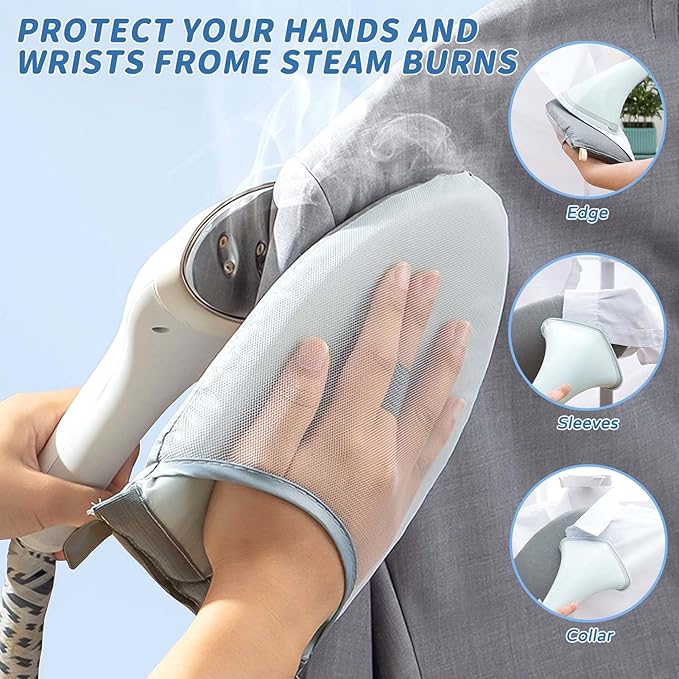 Over The Door Press Pad, Vertical Mounted Clothes Steamer Shield with Protective Glove, Heatproof Mat for Handheld Garment Care Tools, Gray and White