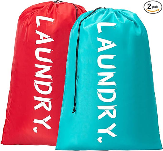 2 Pack 28" x 40"Travel Laundry Bag, Machine Washable Dirty Clothes Organizer with Drawstring,Large Enough to Hold 4 Loads of Laundry, Easy Fit a Laundry Hamper or Basket Travel Essentials