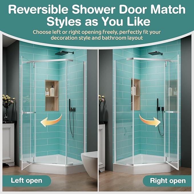36 Corner Shower Door,36" W x 72" H Neo-Angle Corner Shower Enclosure,Frameless Pivot Shower Doors with 1/4” (6MM) SGCC Tempered Glass for Walk-in Shower,Chrome