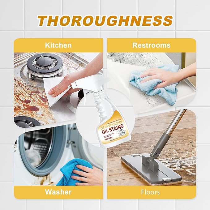 Heavy Oil Stain Cleaner Kitchen, Clean Up Kitchen Oil Stains, 2025 Upgrade Cleaner Spray Degreaser Cleaner, Stain Remover for Pot, Stoves and Range Hoods (1)