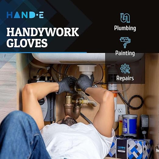 Hand-E Touch Disposable Black Nitrile Gloves Large - 200 Count - Heavy Duty 5 Grams Thick Industrial Grade - Powder Free, Latex Free, Textured Grip, Extra Length Cuff - BBQ, Hot Food Prep, Cleaning