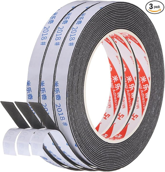 PATIKIL 3Roll Sponge Rubber Foam Tape, 3/8" W x 1/32" t x 16.4ft l Self-Adhesive Foam Insulation Tape Weather Stripping for Window Door Soundproofing Weatherstrip AC Seal Strip, Black