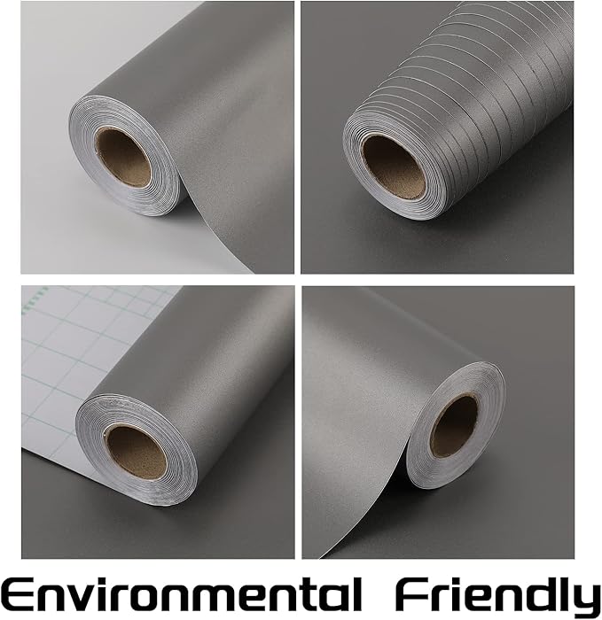 Silver Grey Matte Wallpaper - 15.7 x 200 Inch Self Adhesive Wallpaper for Wall, Stand Liner, Table, Door Makeover Decor