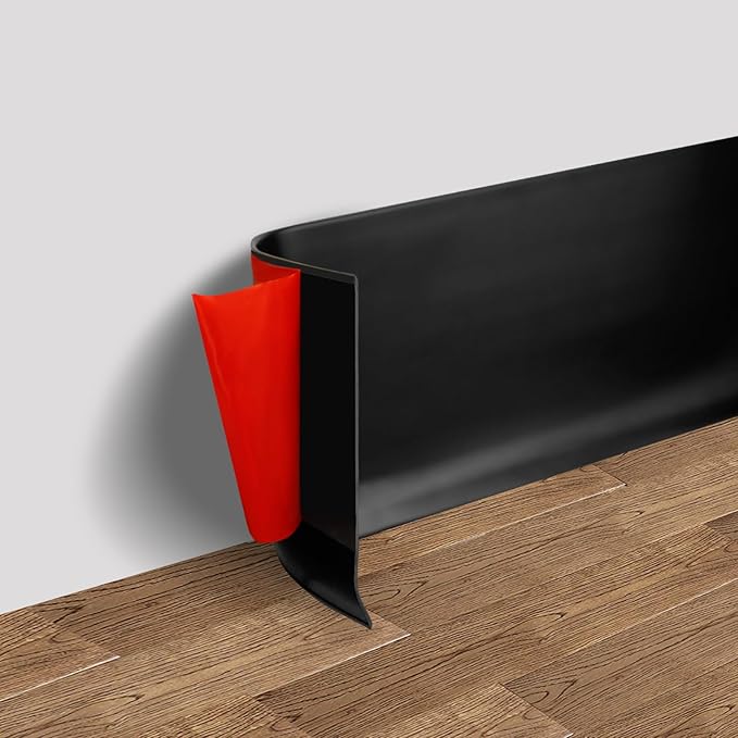 Vinyl Wall Base Baseboard Molding Trim 6" Flexible Self Adhesive Rubber Wall Base Moulding Trim Peel and Stick Design, 6 Inch x 40 Feet, Black