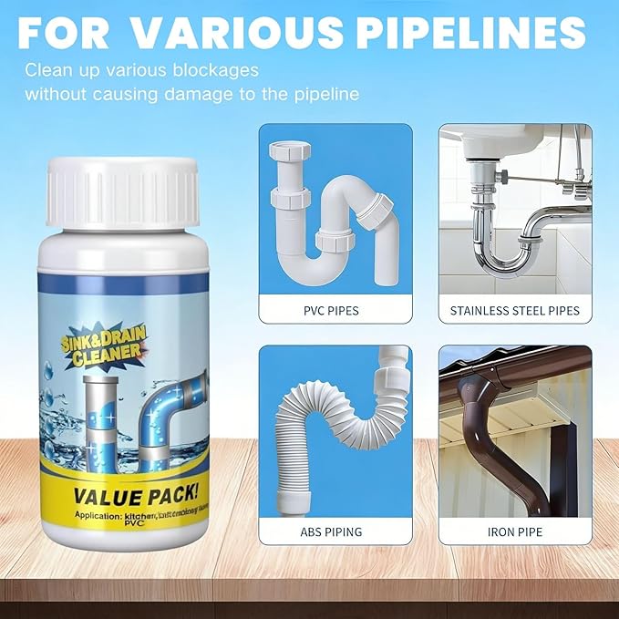 2 Pcs Sink and Drain Cleaner, Powerful Pipe Dredge Sink Cleaner Powder, Fast Foaming Drain Cleaner Pipeline Dredging Agent for Kitchen Toilet Pipeline Quick Cleaning (2)