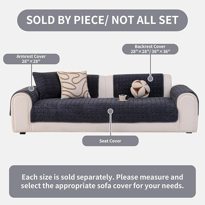 Velvet Sofa Covers Washable, Plush Warm Couch Cover for 2-3 Cushion Sofa, Funny Fuzzy Couch Covers for Pets&Kids, Non-Slip Sectional Sofa Cover(1PC, Dark Grey, 35.4"×70.9", 3 Cushions Sofa)