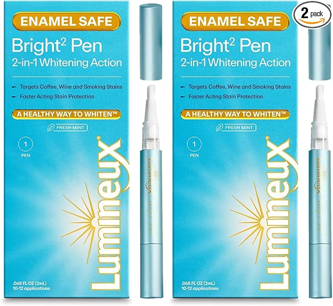 Lumineux 2-in-1 Whitening Pen (2 Pack) Enamel Safe and Clinically Proven to Whiten Without The Sensitivity - Removes Coffee, Tea, and Smoking Stains