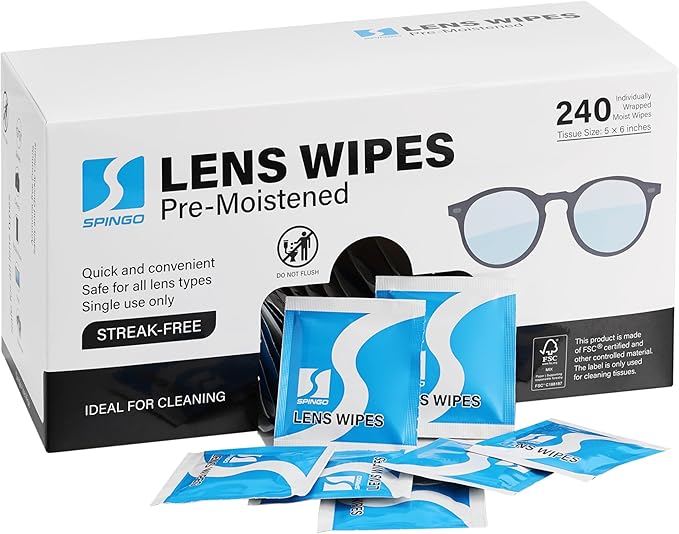 Lens Wipes for Eyeglasses, Pre-moistened Individually Wrapped Glasses Cleaner Wipes, Lens Cleaner Wipes for Sunglasses, Camera Lens, Goggles and Other Optical Lenses. (240 Count)