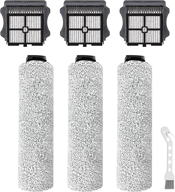 iFloor 3 Replacement Brush Rollers and Filters Kit for Tineco iFloor 3/iFloor One S3 Cordless Wet Dry Vacuum Cleaner,Accessories inclue 3 HEPA Filters & 3 Brush Rollers