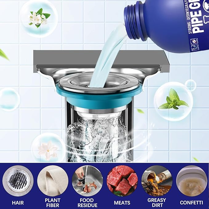 Pipe Bobo Drain Cleaner 10.6OZ, Professional-Grade Drain Clog Remover for Kitchen Sink, Powerful Unclogging, Unclog drains, clog remover, Shower, Tub, Compatible with All Pipe Materials