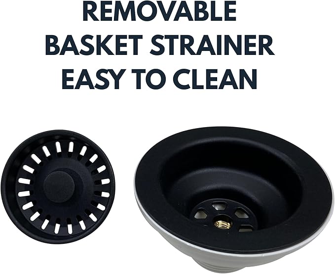 Nantucket Sinks 3-1/2 Basket Strainer Kitchen Drain Assembly Kit for Granite Composite Sinks, Matte Black, Made in Italy 3.5KD-GCMB