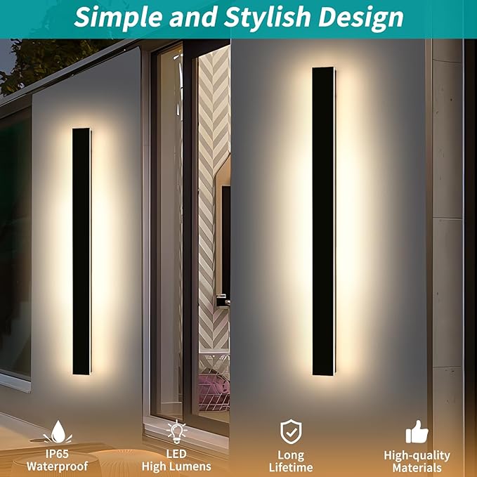 Mikeru 59inch Long LED Wall Light, 3000k Exterior Wall Sconces, Acrylic Invisible Exterior Wall Light for Porch Modern Outdoor Wall Mount Lighting for House Courtyard Balcony Porch Patio Garage