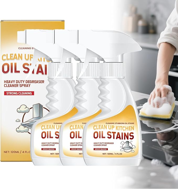 Heavy Oil Stain Cleaner Kitchen, Clean Up Kitchen Oil Stains, 2025 Upgrade Cleaner Spray Degreaser Cleaner, Stain Remover for Pot, Stoves and Range Hoods (3)
