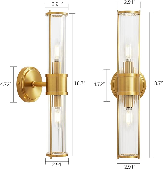 Gold Wall Sconce Light Fixture - Bathroom Sconce Indoor Industrial Wall Sconce Vanity Light Wall Light Up and Down Wall Mount Lamp for Bathroom Bedroom(Without Bulb)