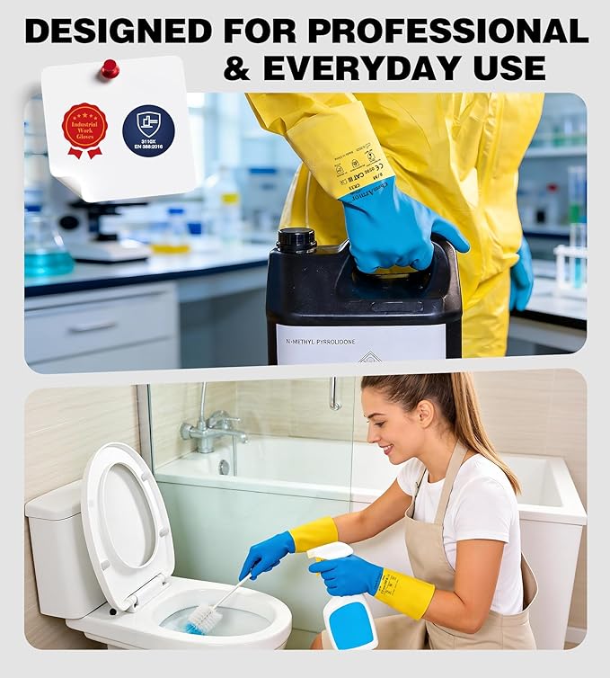 2 Pairs Neoprene and Rubber Blend Heavy-Duty Chemical Gloves, Protective industrial gloves for Resist Acid, Alkali, Hazmat, cleaning, dishwashing, Medium