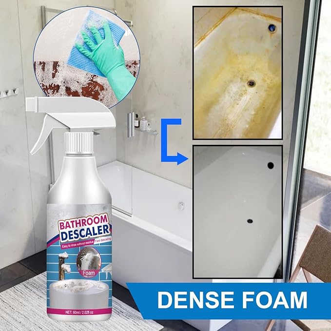 Bathroom Descaler Foam Cleaner Spray - Powerful Stain & Limescale Remover, All-Purpose No-Scrub Bubble Foam for Shower Glass, Sink, Toilet, Bathtub Tile Faucet Cleaning (3)