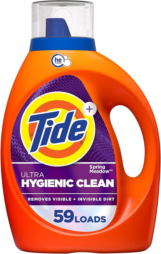 Tide Ultra Hygienic Clean Liquid Laundry Detergent, Spring Meadow Scent, 84 fl oz, 59 Loads, Removes visible and invisible dirt, Laundry Detergent Liquid