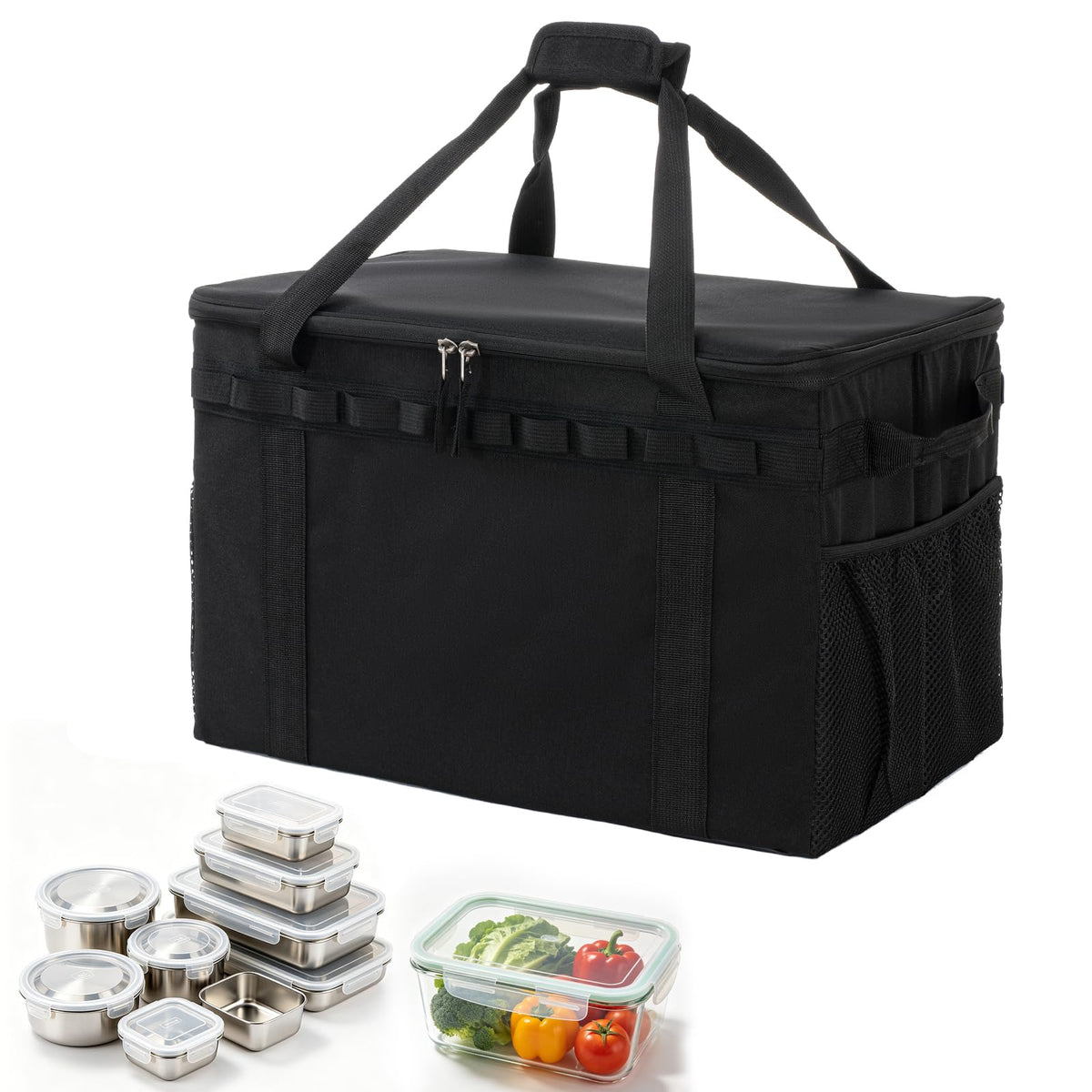 45L Tactical Camping Storage Bag with 3 Removable Dividers, Black - Image 1