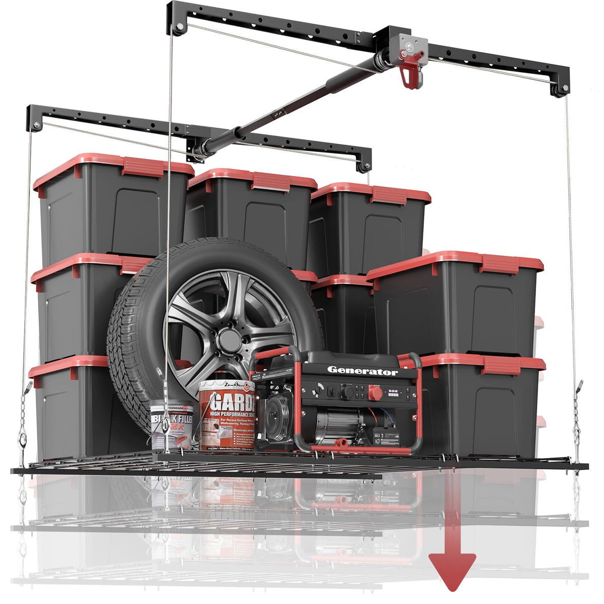 Overhead Garage Storage Rack for 8-10 FT Ceiling, Heavy-duty 4x4 - Image 1