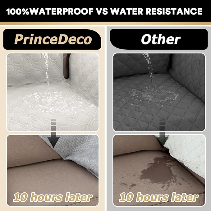 PrinceDeco Chair Sofa Slipcover Waterproof Armchair Sofa Cover Anti Slip Couch Cover Furniture Protector Cover with Elastic Straps for Pets Kids Children Dog Cat Scratch Proof (Chair, Beige)