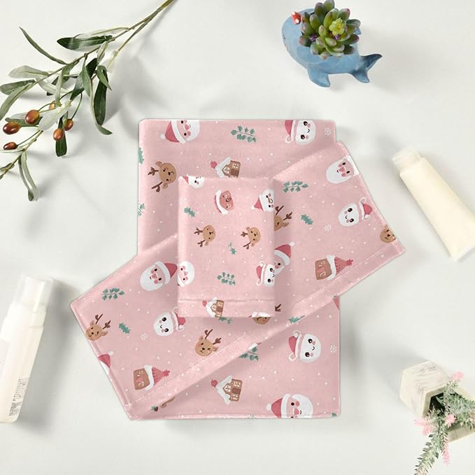 Pfrewn Christmas Winter Towels Set of 3 Christmas Symbol with Pink Bathroom Towel Soft Absorbent Bath Hand Towels Washcloth Guest Towel Sets Xmas Holiday Decor