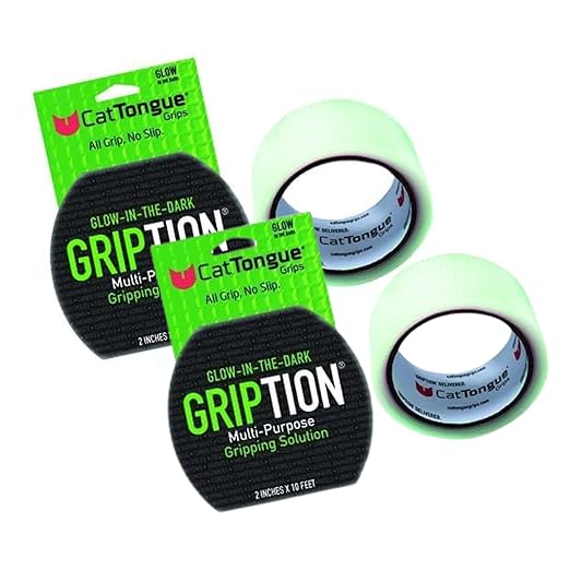 CATTONGUE GRIPS Non-Abrasive Grip Tape Wrap - 2” Thick Heavy-Duty, Waterproof Anti-Slip Tape for Wrapping Tools, Bats, Gym Equipment - Indoor & Outdoor Anti-Slip Solution (Glow in The Dark, 2-Pack)