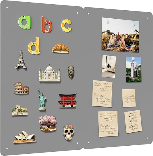 2 Pack Magnetic Board for Wall, 17.5" x 11.4" Magnet Bulletin Memo Board, Metal Sheets to Display Magnetic Letter Number Souvenir, Notes, Poetry, Photos, Silver