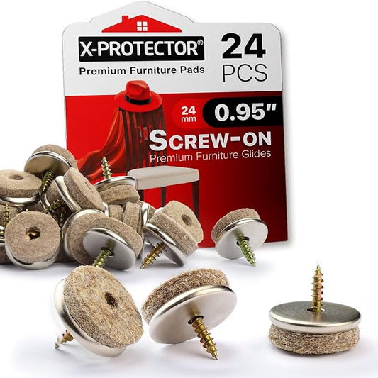Screw-On Felt Furniture Pads X-Protector 24 PCS – 0.95” Chair Leg Floor Protectors for Hardwood Floors – Premium Chair Glides – Beige Floor Protectors for Chairs – The Best Furniture Sliders!