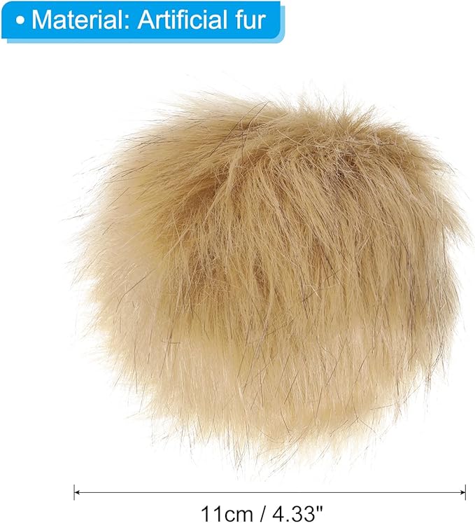 Patikil Faux Fur Pom Poms for Hats, 6 Pcs Fluffy Soft Fur Balls with Snap Button for Keychain Knitting Hats DIY Scarves Gloves Bag Christmas, Khaki