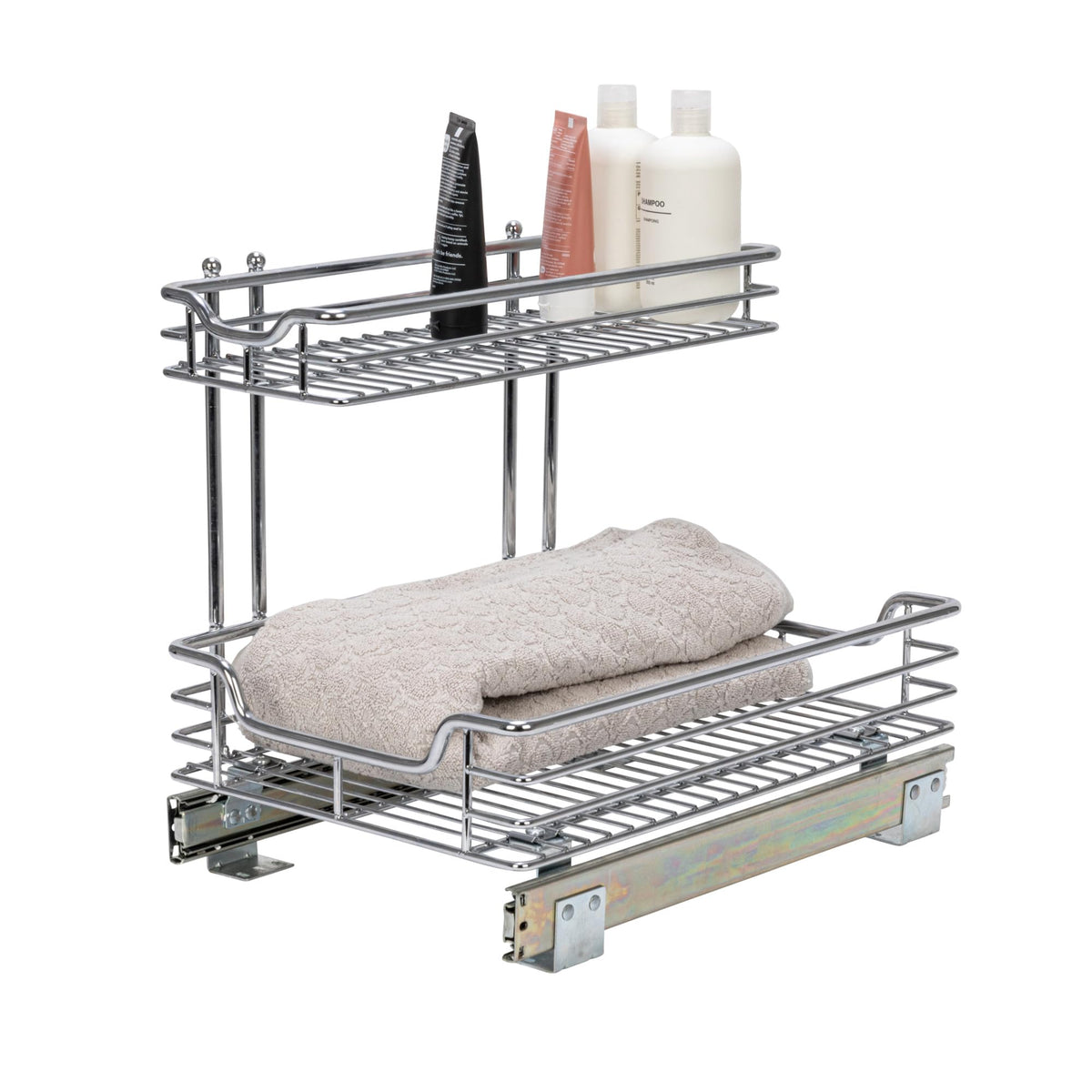 Household Essentials Glidez 2‑Tier Multipurpose Chrome‑Plated Steel Pull‑Out/Slide‑Out Under Sink Organizer, Chrome Finish