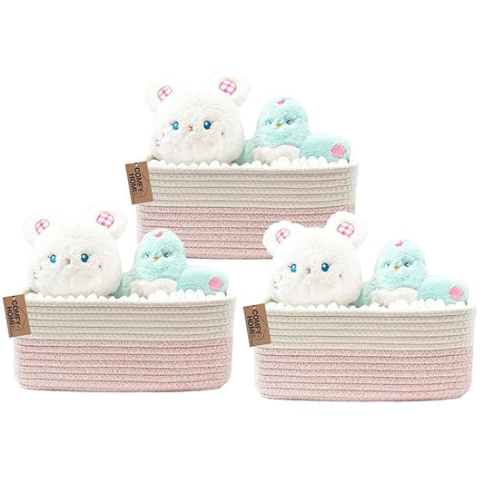 COMFY-HOMI 13" x 8.5" x 5.1" Storage Baskets for Organizing | Cotton Rope Woven Basket | Toy Storage Bin Box | Basket for Shelves, Closet Organizer Bin, Decorative Closet Shelf, 3 Pack, white/pink