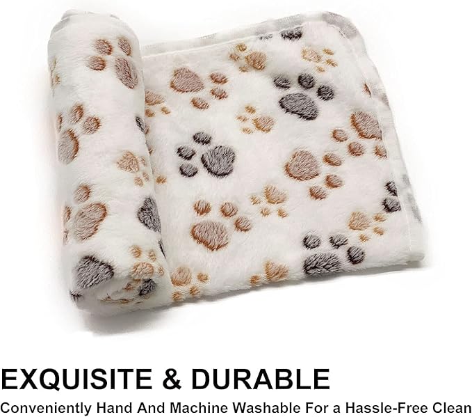 SORKUT 1 Pack 3 Puppy Dog Blankets Super Soft Warm Sleep Mat Fluffy Premium Fleece Pet Blanket Flannel Throw for Dog Puppy Cat - Paw Print Beige/Pink/Brown Large(40"x30")