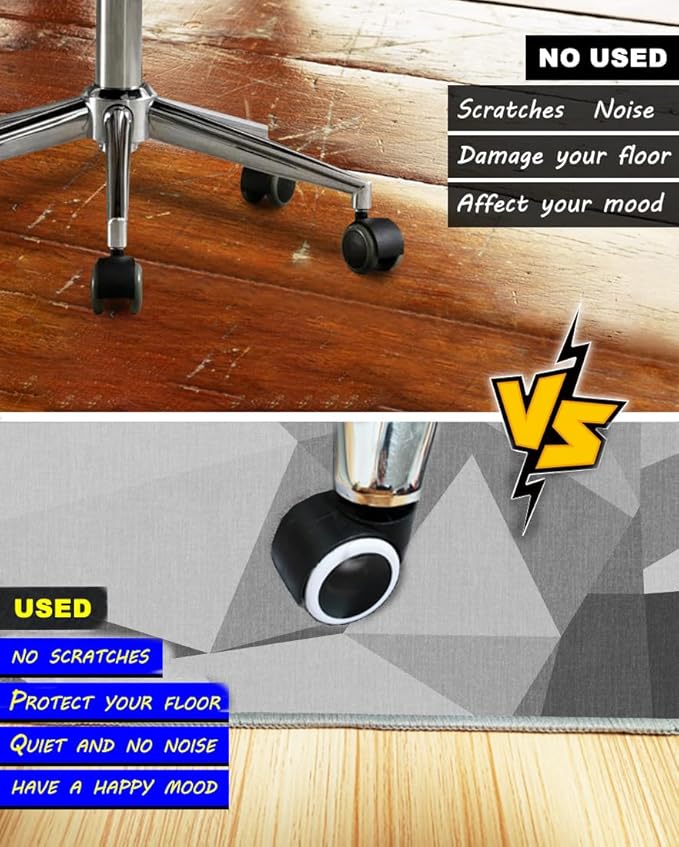 Office Chair Mat for Hardwood Floor,48"*36" Under Desk Mat, Computer Chair Rug,Anti-Slip Floor Protector for Low-Pile Carpet Home Office Grey White