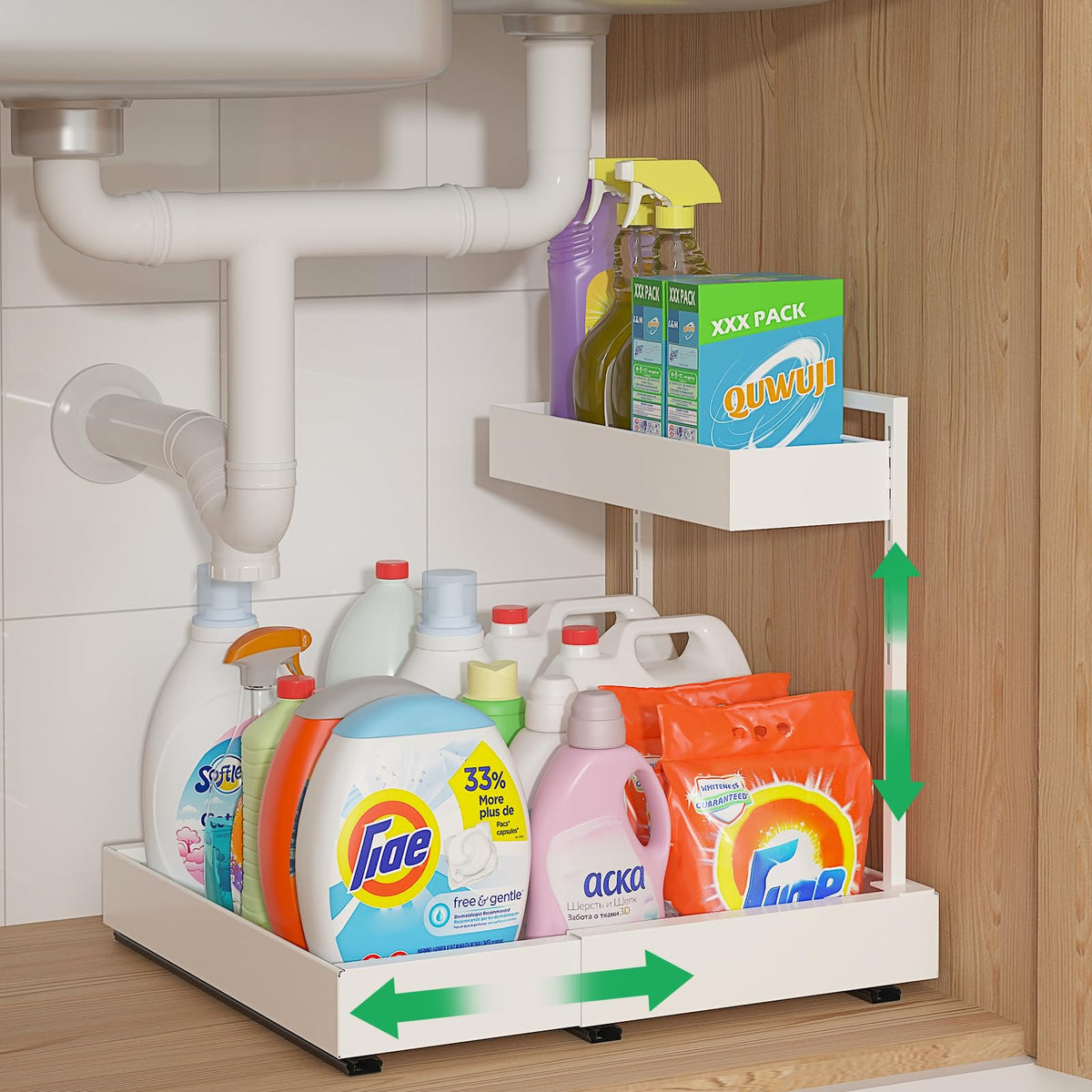 REALINN L-Shaped Under Sink Organizer with 6-Level Height - Image 1