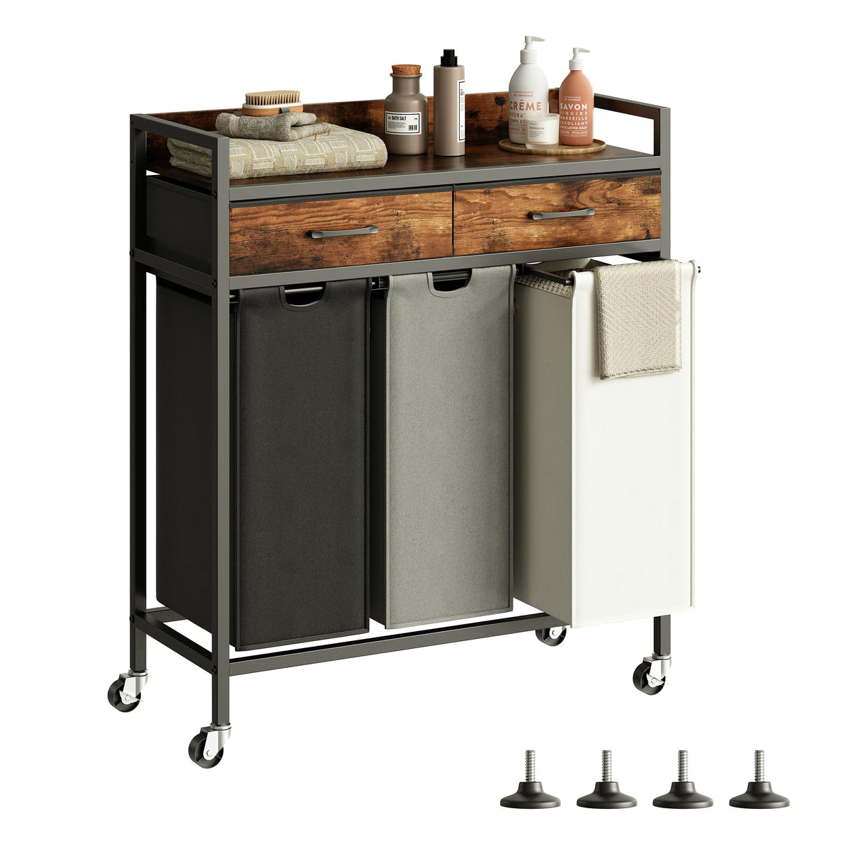 Herture Laundry Sorter 3 Section Laundry Hamper with Shelf - Image 1