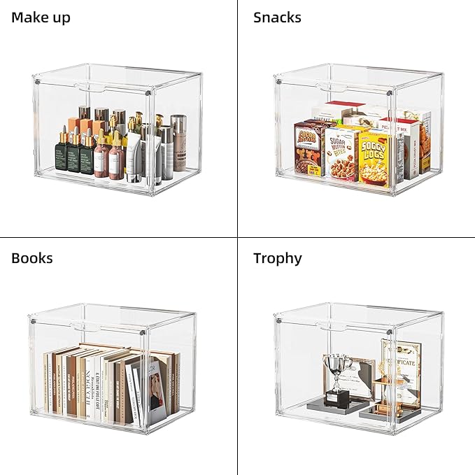 Clear Acrylic Display Case, Large Stackable Storage Bins Magnetic Attraction Lids, 1 Pack Acrylic Box Showcase for Collectibles, Figures, Cosmetic, Purse, Handbag, Wallet, 10.7x8.6x14.2 inch