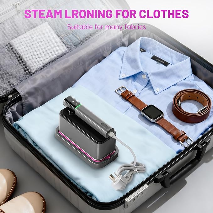 Folding Steam Iron for Clothes, Wet and Dry Iron, Fast Heat-Up, Quick Wrinkle Removal, LCD Display, Powerful Wrinkle Remover for Home, Office