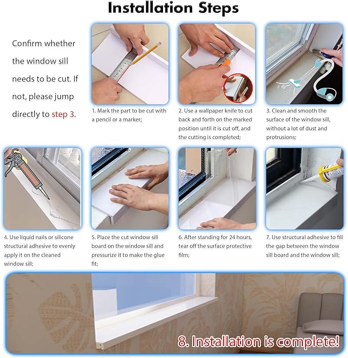 White Window Sill Protector 48 inch Wide, 6 inch Deep Waterproof PVC Window Sills Cover Board, Cuttable Windows Replacement Plate for Decor