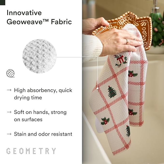 GEOMETRY Christmas Kitchen Towels - Quick Dry Microfiber Cloth Dish Towels for Kitchen Drying - Premium Quick Dry Towel - Tidings